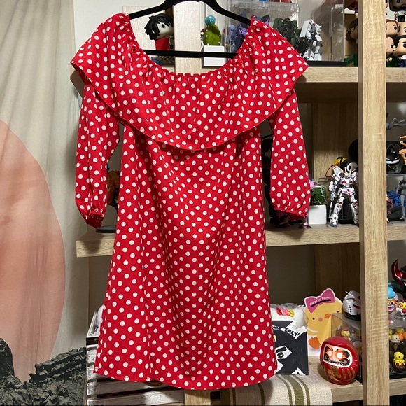 ASOS Polka Dot Dress maternity wear off shoulder - Picture 2 of 3